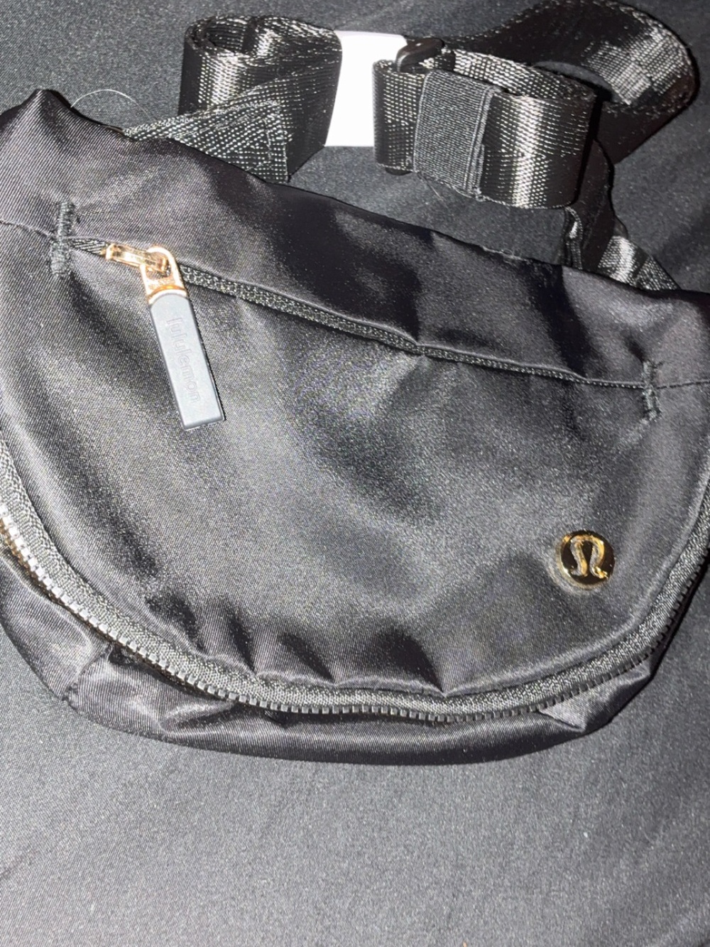 lululemon athletica Black Crossbody Waist Bag with Gold Accents